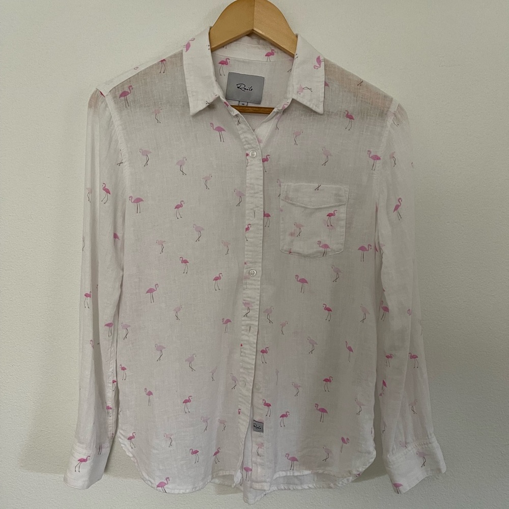 Rails linen top w/ pink flamingo so xs